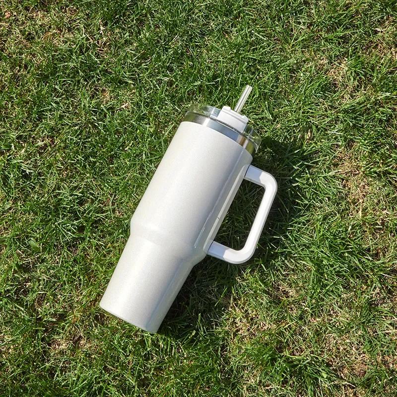 Handle Insulated Cup Ice Cream Cup Car Large Capacity Stainless Steel Rainbow Paint 40oz Car Cup Straw