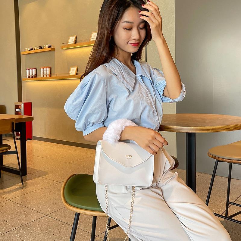 Tasche Damenmode Bedruckt Plüsch Kette Tragbar Magnetverschluss Kleine Quadratische Tasche Vielseitig Ein Schulter Crossbody Kleine Quadratische Tasche