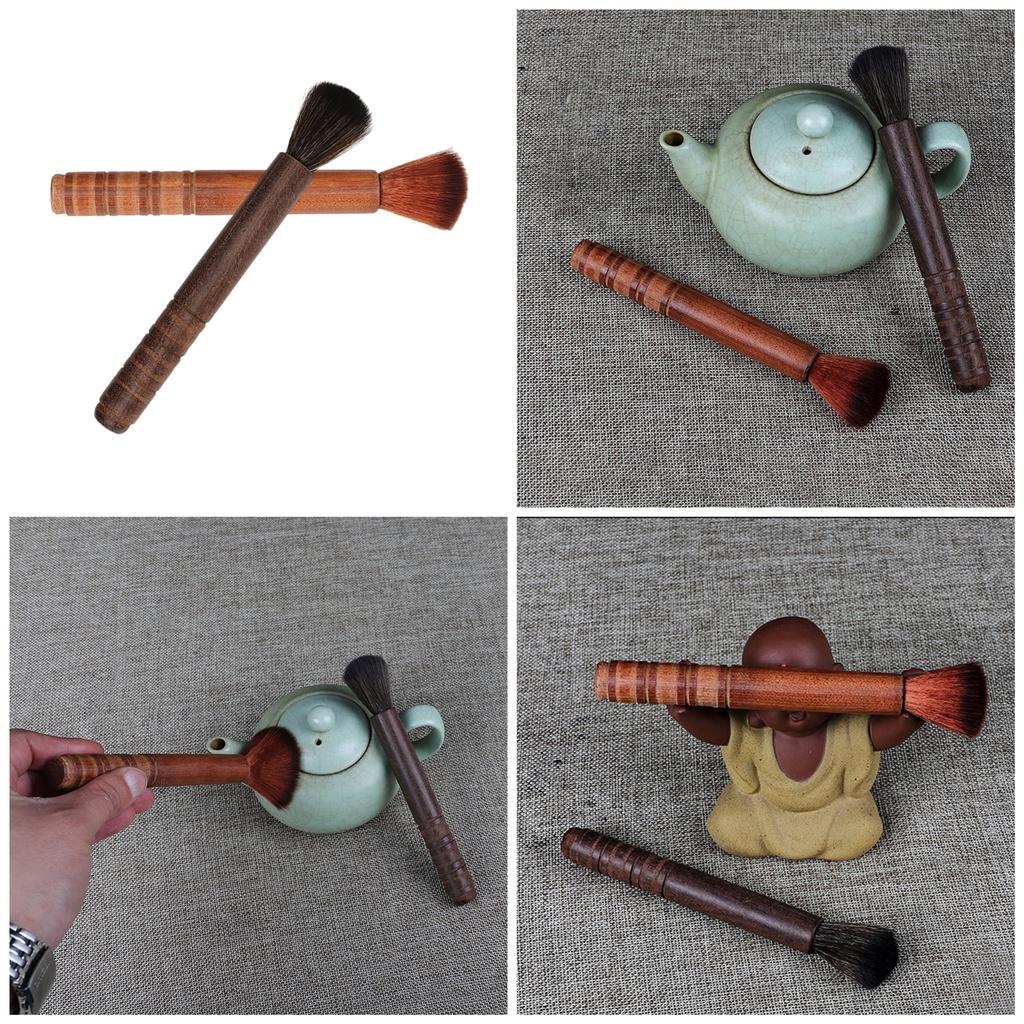Set of 2 Ebony Teapot Brushes Ergonomic Handle Soft Bristles Brush for Teas Tray Safe and Effective Cleaning Tool