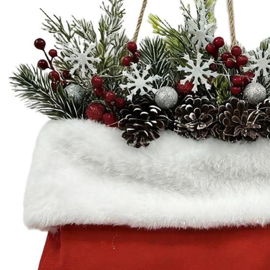 Christmas Stocking Wreath Artificial Wreath Front Door Hanging Sign with Pine