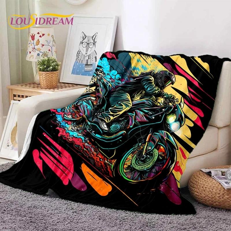 Motocross Modern Retro Motorcycle Soft Flannel Blanket for Bed Bedroom Sofa Picnic,Throw Blanket for Cover Outdoors Leisure Gift