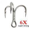 20pcs 6X Super Sharp Round Treble Hook High Carbon Steel Max Test 210kg 2/4/6/8# Black Nickel Triple Fishhook Sea Fishing Tackle