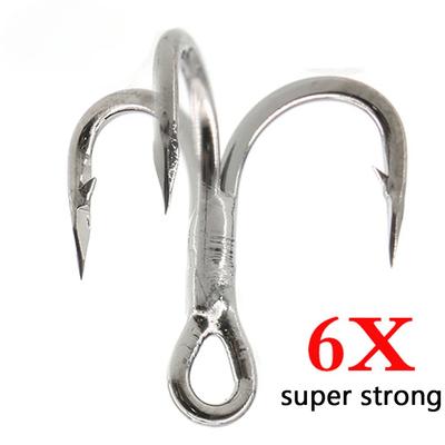 20pcs 6X Super Sharp Round Treble Hook High Carbon Steel Max Test 210kg 2/4/6/8# Black Nickel Triple Fishhook Sea Fishing Tackle