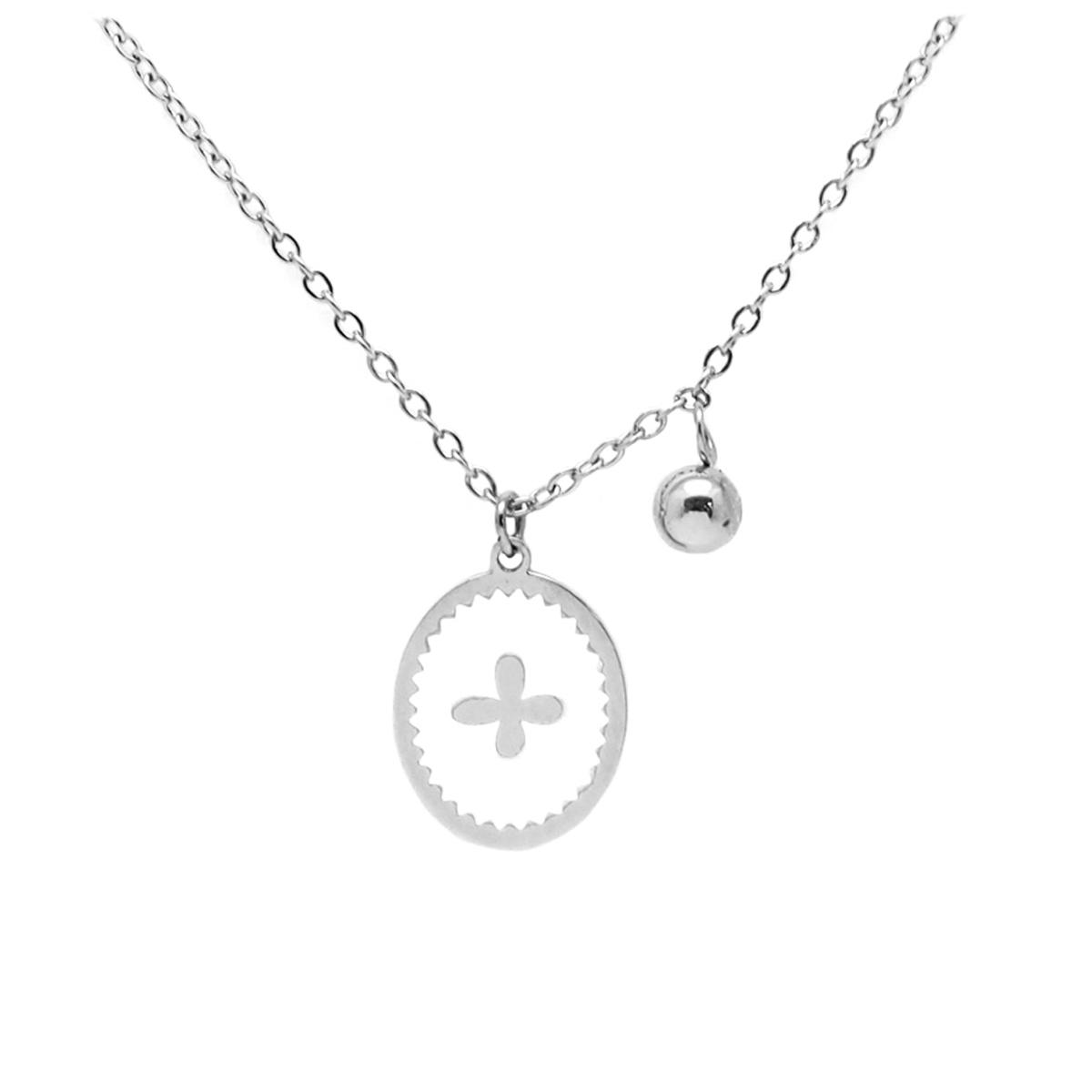 

Les Trésors De Lily [Q2543] - Серебристо-белое дизайнерское колье из стали Cross - 12x10 мм