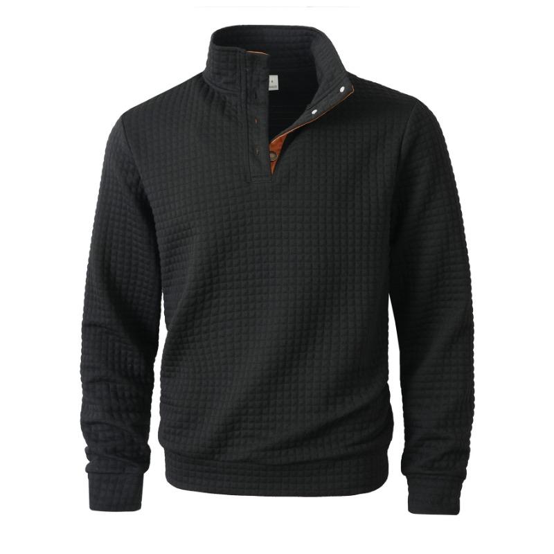 Spring and Autumn New Square Pattern Men's Stand Collar Single Breasted Casual Long Sleeve Sweater