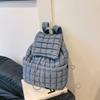 Schoolbag Down Backpack Women's New Commuter Travel Large Capacity Backpack Light Fluffy Plaid Casual Korean Bag