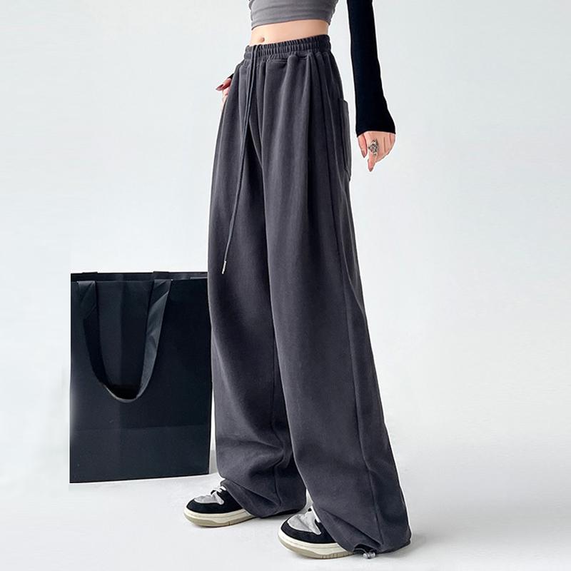 Autumn Sports Casual Loose Wide Leg Pants Women Fashion Solid Elegant High Waist Trousers Women Simple Straight Drawstring Office Ladies Trouser 25681