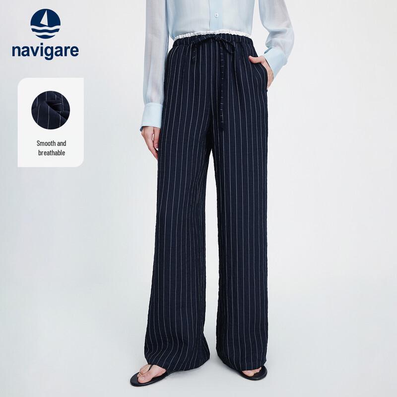 Navigare Women s Striped Wide-Leg Casual Trousers M