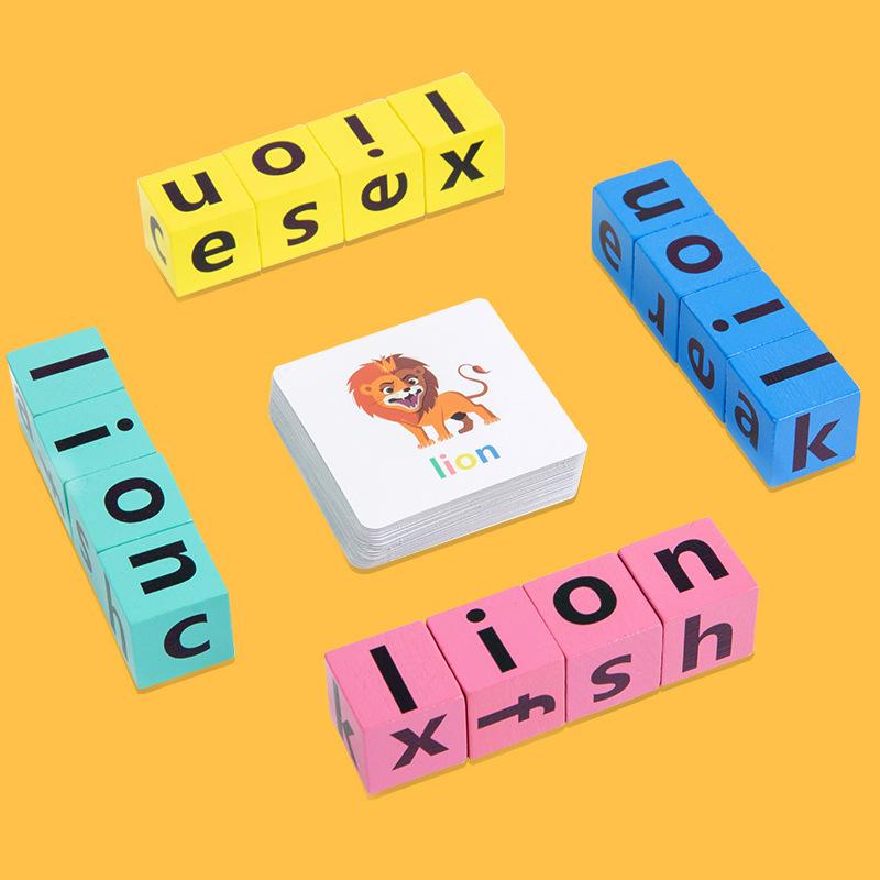 Wooden Children's Early Education English Spelling Words Battle Building Block Parent-child Interaction Table Games Baby Educational Toys
