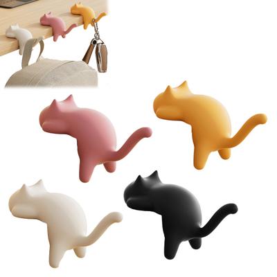 Cute Cat Desk Edge Hooks No-Drill Table Edge Hanger Kitten Hooks Desktop Organizer Hooks for Keys Bags Headphones
