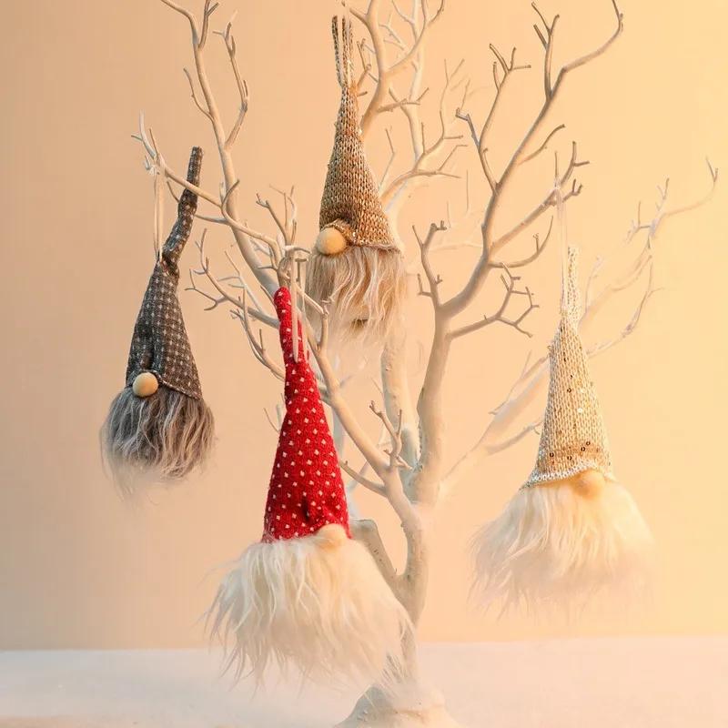 New Fashion Christmas Ornaments Forest Old Man with Lamp Pendant Faceless Doll Luminous Small Pendant Tree Ornaments