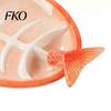 Three-dimensional Fish Plate Shaped Ceramic Dumpling Plate, Sushi Serving Tray with Red Gradient Platter Dip Sauce Grooves, Multifunctional Appetizer