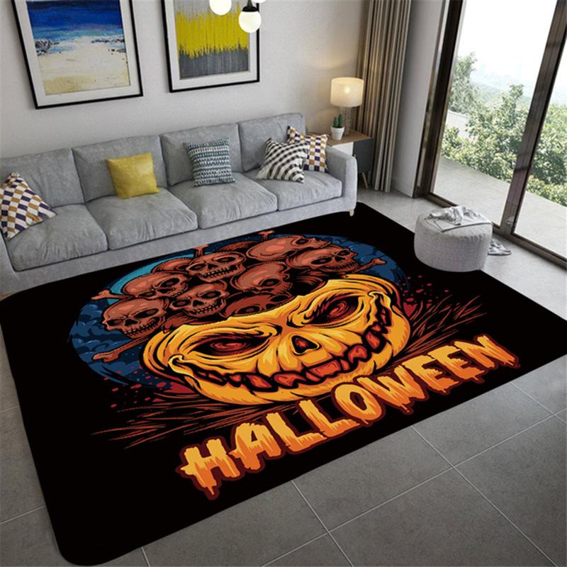 Flannel Area Rug Anti-slip Modern Abstract Carpet Welcome Door Mat Anti-Slip Doormat Halloween Carpet with Pumpkin Pattern