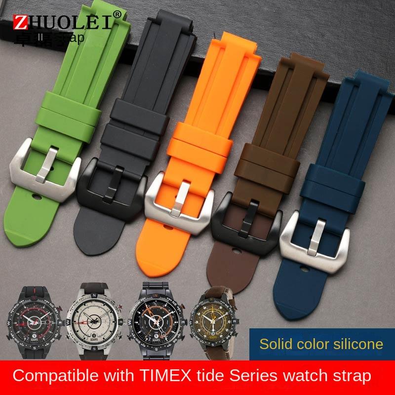 For Timex E-tide Compass Wrist Band T2N739 T2N720 T2N721 Convex Mouth 16mm Strap Waterproof Silicone Men's Watchband Bracelet