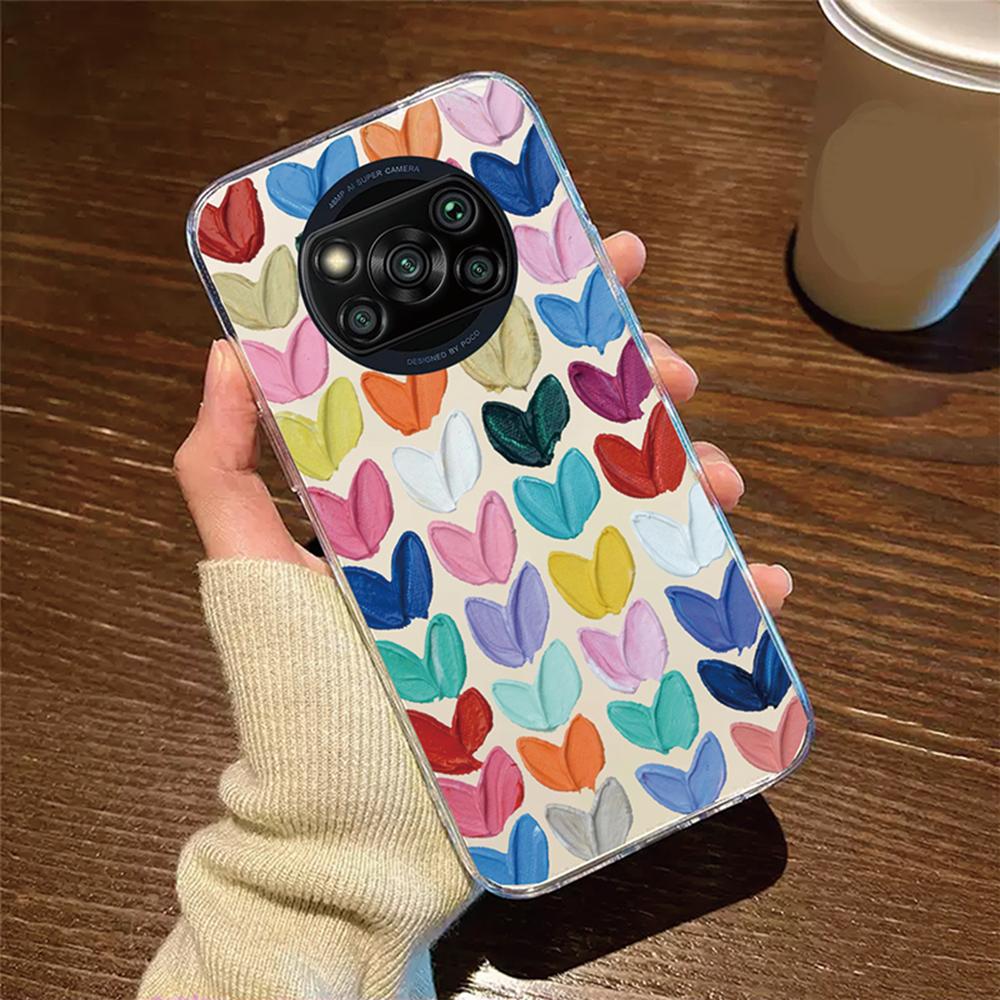 Daisy Flower Love Heart Phone Case For Xiaomi Poco X3 X4 M4 X5 X6 Pro Artistic Marble Couple Clear Transparent Shockproof Cover