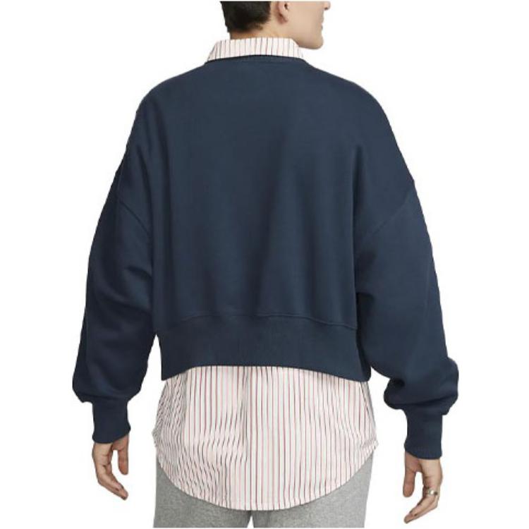 Nike Sportswear Phoenix Fleece City Edition Logo Retro Letter Print Crewneck Sweatshirt Women Sweatshirt Navy-Blue DZ3113-454