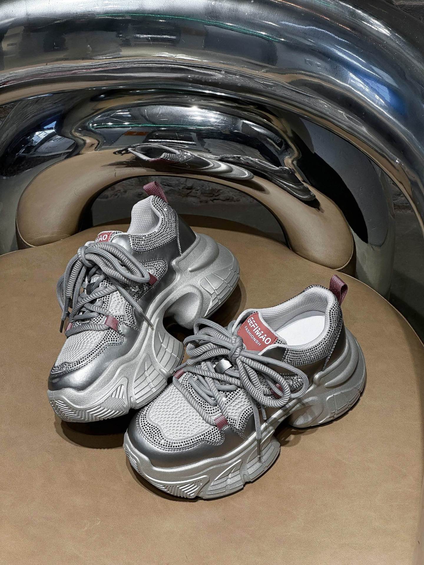 

Silver platform versatile dad shoes women s spring new heightening muffin women s shoes small rhinestone sneakers 35