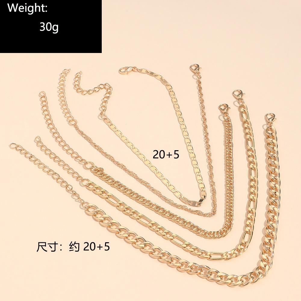 Exquisite Retro Pure Chain Chain Anklet Set Women'S 5-Piece Set Thick And Thin Chain Premium Foot Decoration