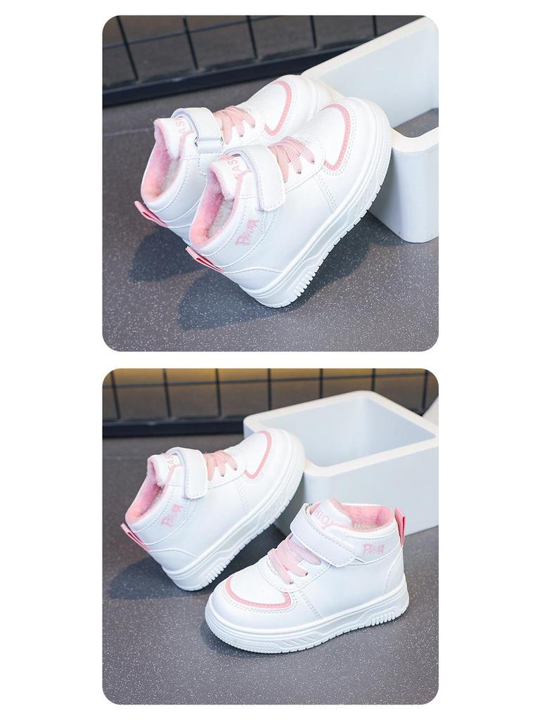 Children's White High-Top Canvas Shoes with Fleece Lining for Warmth - Versatile Sports Shoes for Boys and Toddler Girls