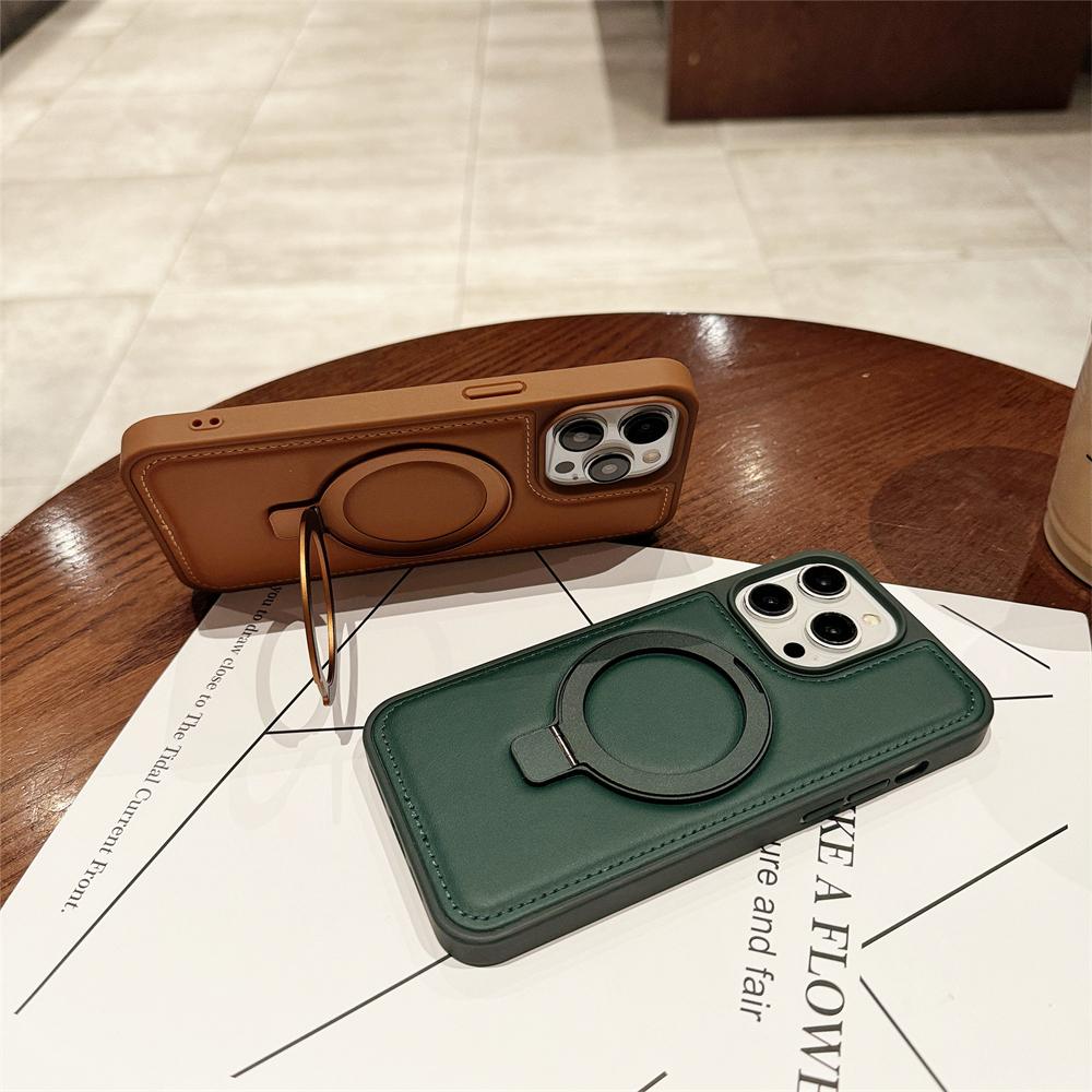 Lussuoso PU Pelle per Custodia per Telefono con Ricarica Wireless Magsafe per IPhone 15 Pro Max 12 13 14 15 Plus con Anello Supporto Custodie Cover