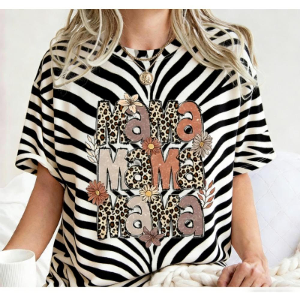 

Funny Stripe Colorful Leopard Mama Print Women s Short Sleeves T-Shirt Loose Casual Summer Outdoor Street Women s Tees Tops XXS