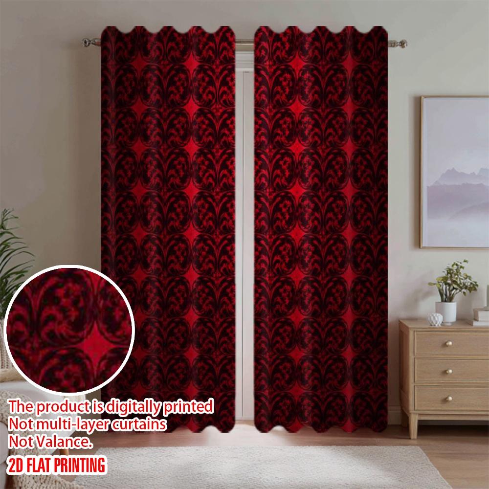 2D Flat Printing 2pcs Curtain Scene Curtain Red Floral Design Digital Printed Polyester Drapes Birthday Party for Bedroom Living