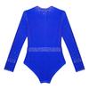 Girls Dance Bodysuit Long Sleeve Rhinestone Leotard with Back Zipper & Cutout for Performance
