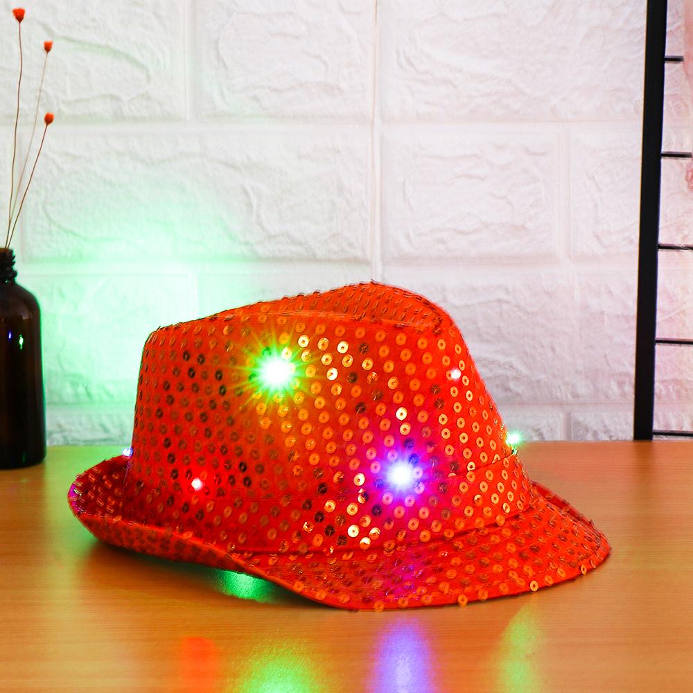 New Fashion Flashing Light Up Panama Cap Jazz Hat Led Fedora Trilby Sequin