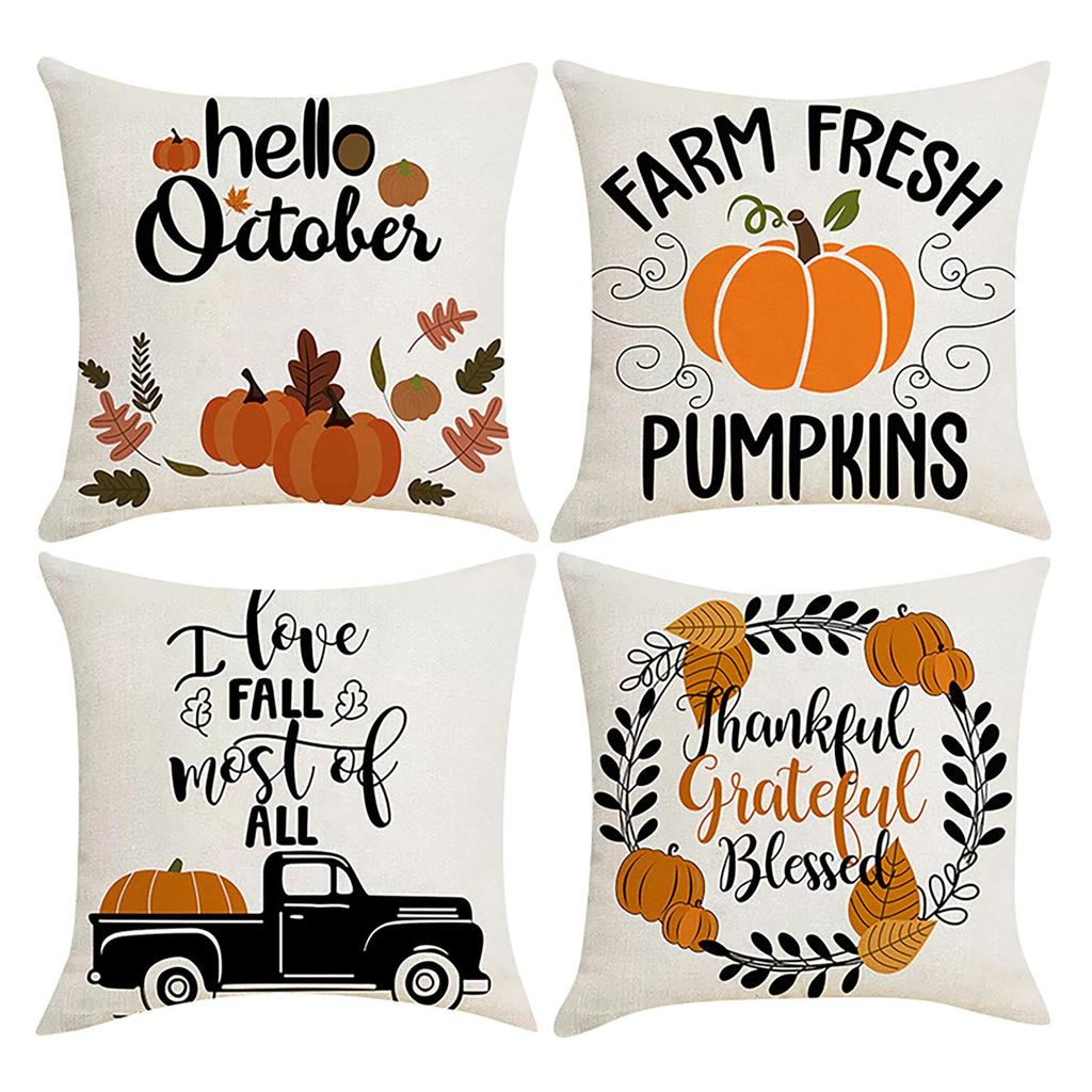 18x18 Fall Pillow Covers, Thanksgiving Decorative Throw Pillowcases, Maple Car Linen Throw Cushion Covers For Sofa Couch Home Decor, 4pcs