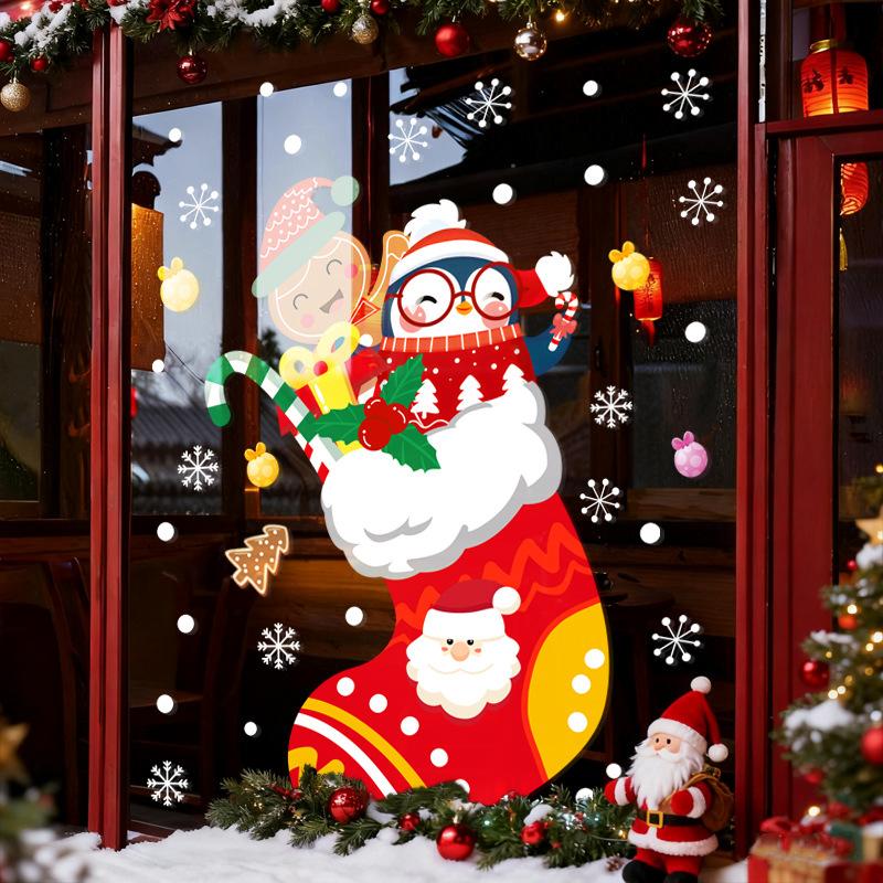 Christmas Socks, Penguin Static Stickers, Shopping Mall Holiday Decorations, Window Decorations, Restaurant Atmosphere, Glass Door Stickers