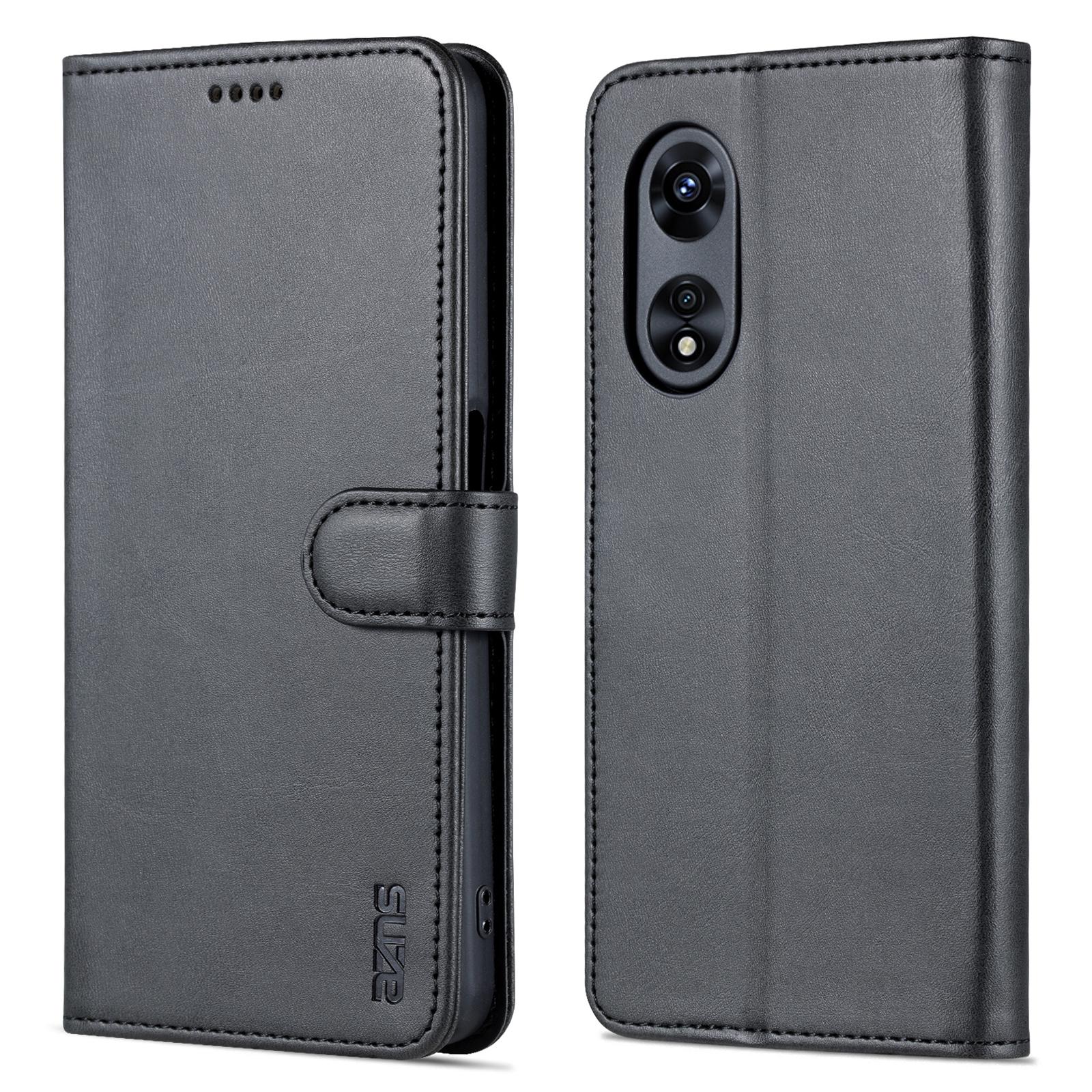 

AZNS For Oppo A58 5G/A58x 5G/A78 5G Cowhide Texture Leather Flip Cover Magnetic Stand Wallet Phone Case Black
