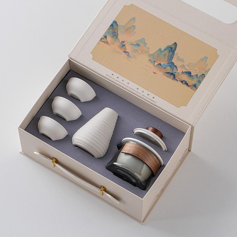 Light luxury splendid mountains and rivers, a pot of three cups in a gift box, the Forbidden City, and the national tide to send holiday