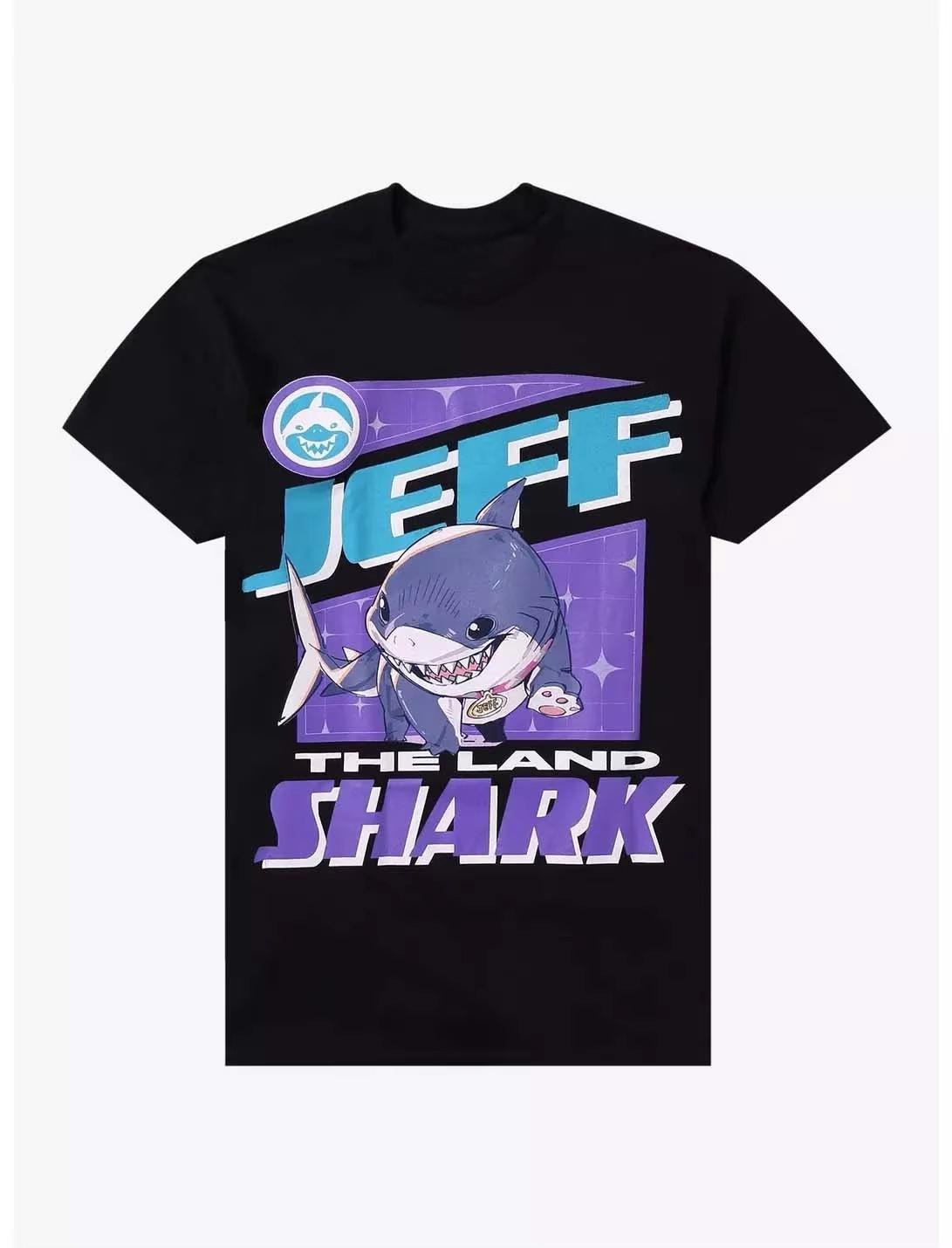 Marvel Authentic 2026 New Summer Jeff Land Shark Print Large Size Unisexs LooseFitting Casual ShortSleeved TShirt S