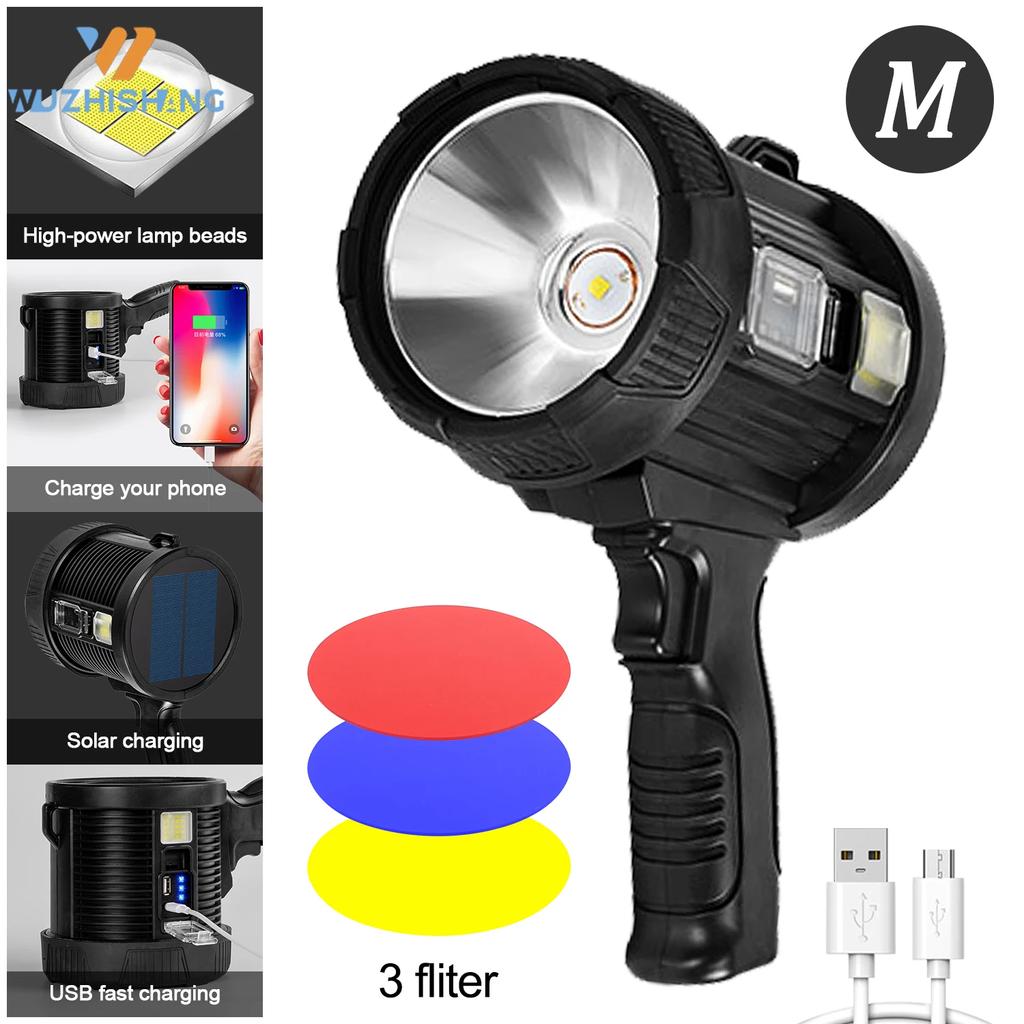 P50 Portable Handheld Led Flashlight Searchlight Spotlights With COB Light Solar Panel Type-C Charging Torch for Hunt,Outdoors