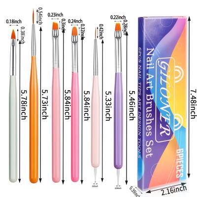 Nail Art Brush Set 6Pcs Nail Brush Kit For Nail Stippling,Tiny Details,Delicate Coloring,Fine Line Painting,Suitable For Salon And DIY.Nail Design