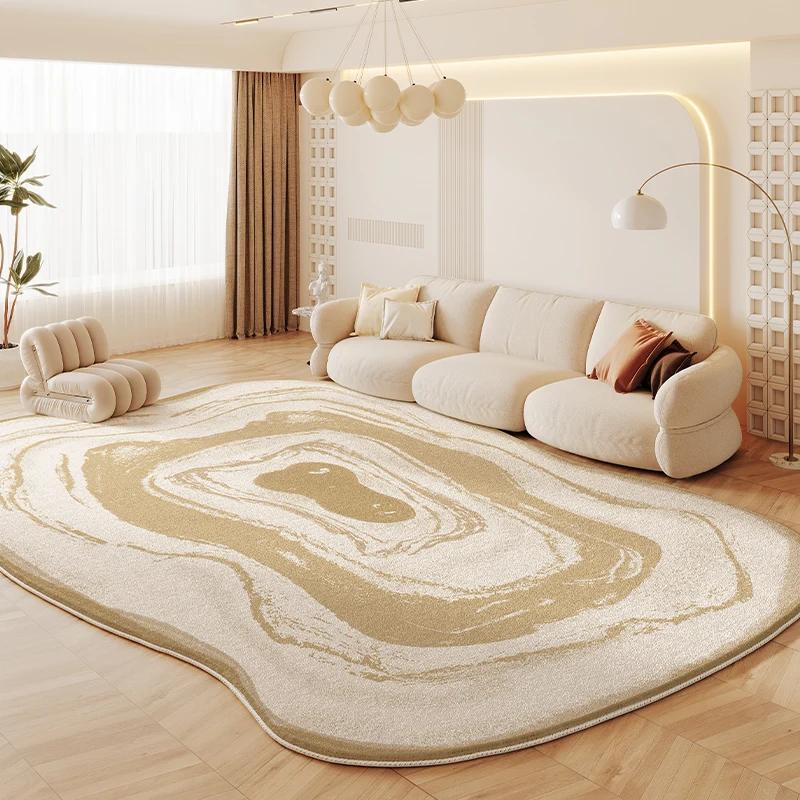 French Cream Style Carpets for Living Room Irregular Shapes Bedroom Decor Rug Fluffy Soft Plush Carpet  Minimalist thick mat