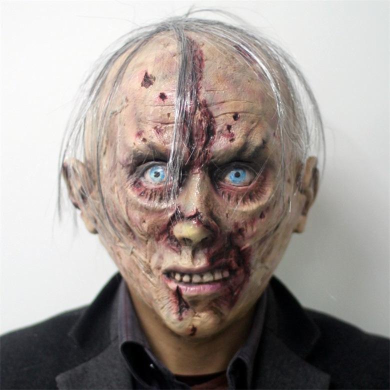 Máscara de látex de zombi de Halloween, accesorios aterradores para sala de escape