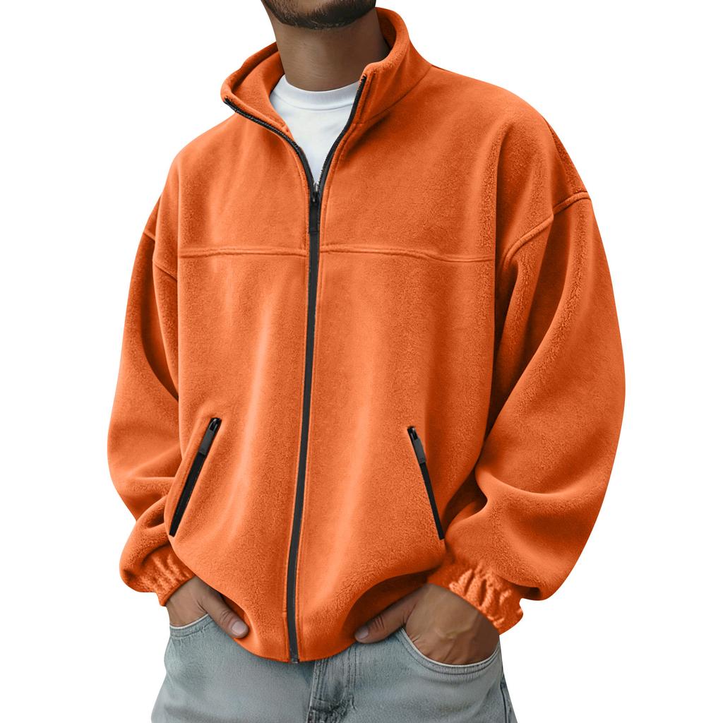 Men's Color Outdoor Zipper Stand Collar Jacket Casual Sports Plush Jacket