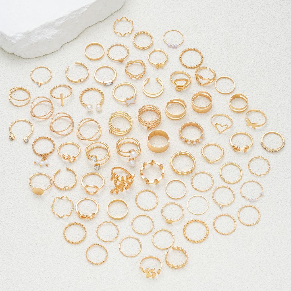 68Pcs Elegant Gold Color Ring Set for Women Vintage Boho Crystal Pearl Heart Geometric Rings Fashion Daily Wear Jewelry Gift New