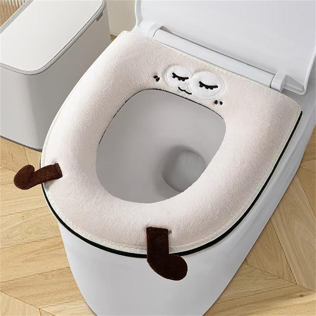 New Autumn and Winter Home Cartoon Toilet Cover Plus Velvet Toilet Seat Cover Thickened Zipper Cartoon Toilet Mat To Protect Pre