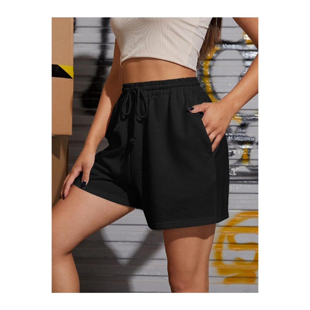 Schwarz-graue 2-teilige einfarbige Damen-Regular-Shorts