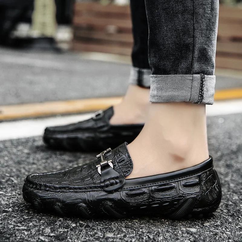 Fashion Men Casual Shoes Genuine Leather Crocodile Style Male Comfortable Shoe Loafers Men's Shoes Casual Slip On Simple Driving Shoes