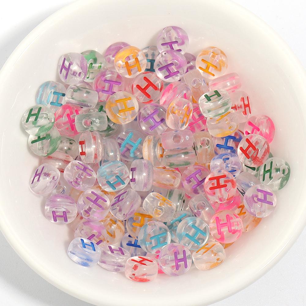 100Pcs Acrylic Flat Letter Beads Colored Alphabet Clear Round Loose Bead For Bracelet Necklace Charms Jewelry Making Accessories