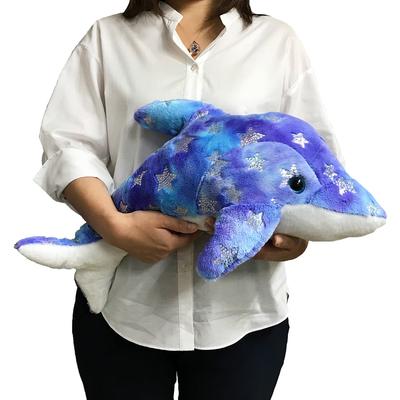 [Třpytivý delfín] Plyšová hračka delfín, figurka, maskot, polštář, třpytivý, roztomilý, nadýchaný, perfektní jako dárek (Velká velikost, modrá)