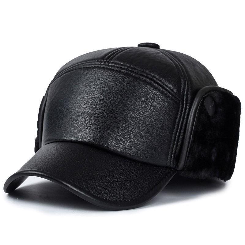 Winter Thickened Cotton Ear Protection Hat Leather Baseball Adjustable Caps