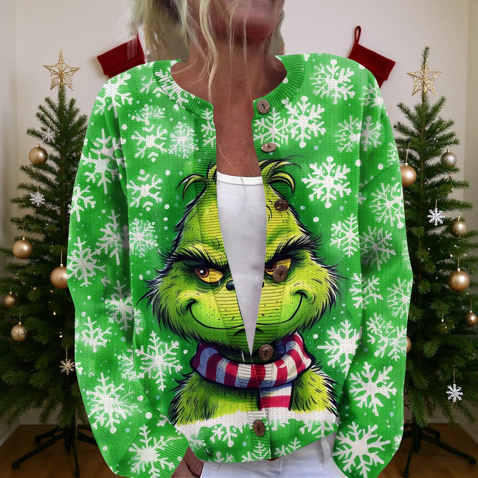 

Женский рождественский свитер Милый забавный рождественский свитер Осень и зима Свитер с длинным рукавом вязаный S