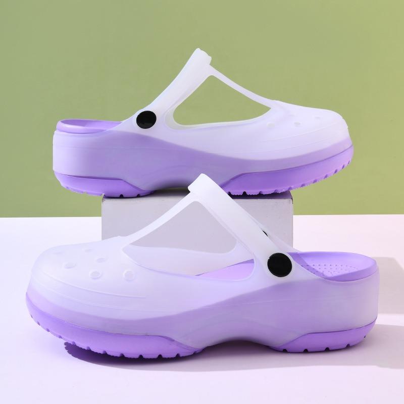 

Summer new women s contrasting color hole shoes platform non-slip wear-resistant fashion simple indoor and outdoor baotou beach sandals 40 светло-фиолетовый