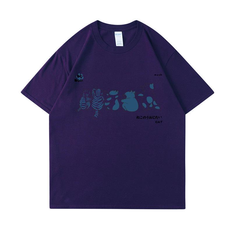 Short Sleeved Shirt Men's Cat Pattern Summer Loose and Versatile Student T-shirts