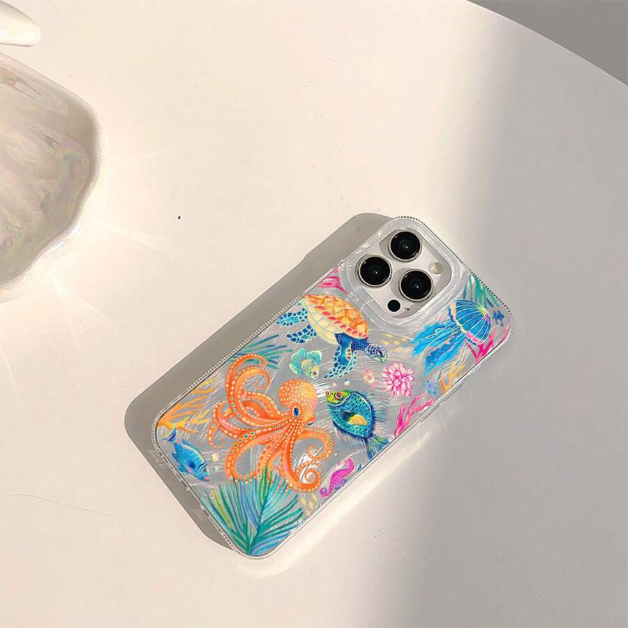 Marine Animals Illustration Feather Phone Case For iPhone 17 16 15 14 13 12 11 Pro Max 16E 17E XS X XR 7 8 Plus Shockproof Cover