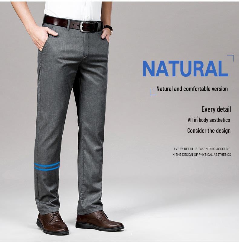 Men's Black Tencel-Modal Business Casual Pants - Loose, Straight, Anti-Wrinkle, Spring/Summer